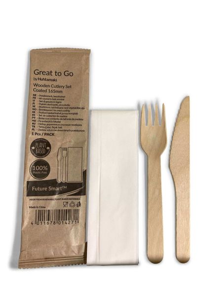 Future Smart™ Set Holzmesser und -gabel 165 mm beschichtet inkl. Serviette