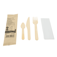Future Smart™ Set Holzmesser, -gabel und -dessertlöffel beschichtet inkl. Serviette