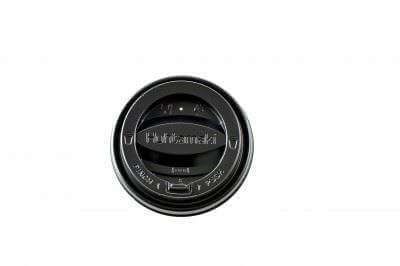 Deckel mit Klappverschluss Tear Tab, PS, schwarz, für 80,0mm Deckel mit Klappverschluss Tear Tab, PS, schwarz, für 80,0mm
